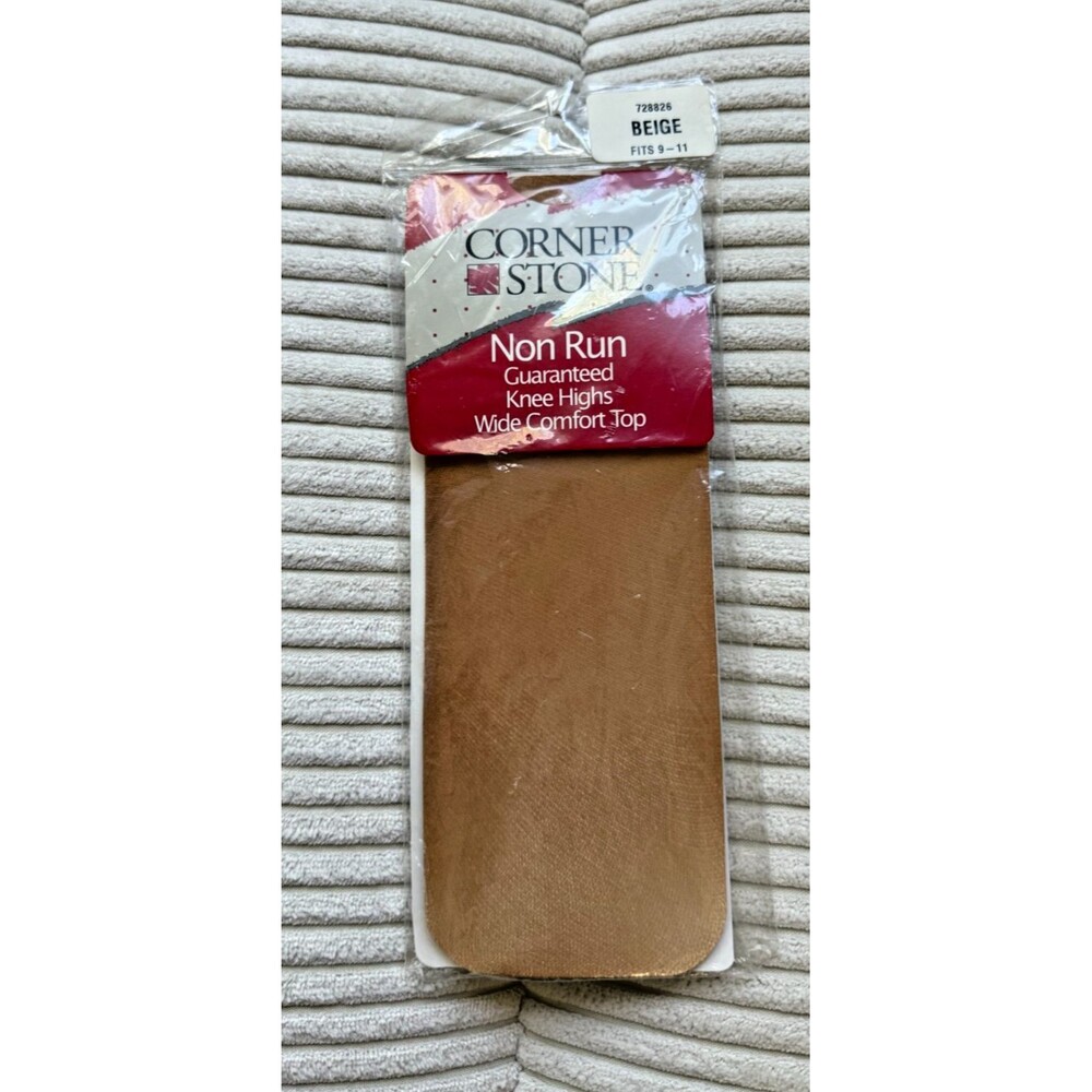 Corner Stone Women's Vintage Sheer Knee Highs wide Comfort Top Socks Beige